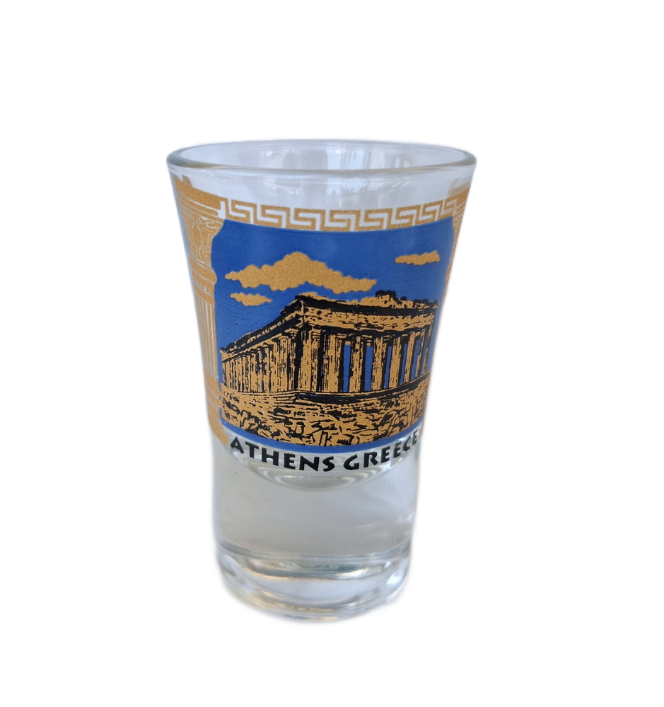 New  Shot Glass Greek Greece Athens Tequila Greece Acropolis Parthenon blue
