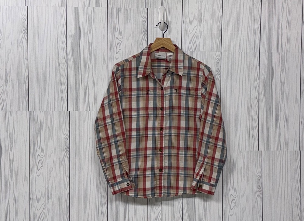 Alfred Dunner top womens size 12 petite button up long sleeve plaid