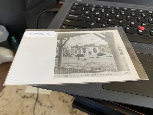 STAUNTON IL ILLINOIS Postcard RPPC Post Office circa 1940?  Old Cars!!