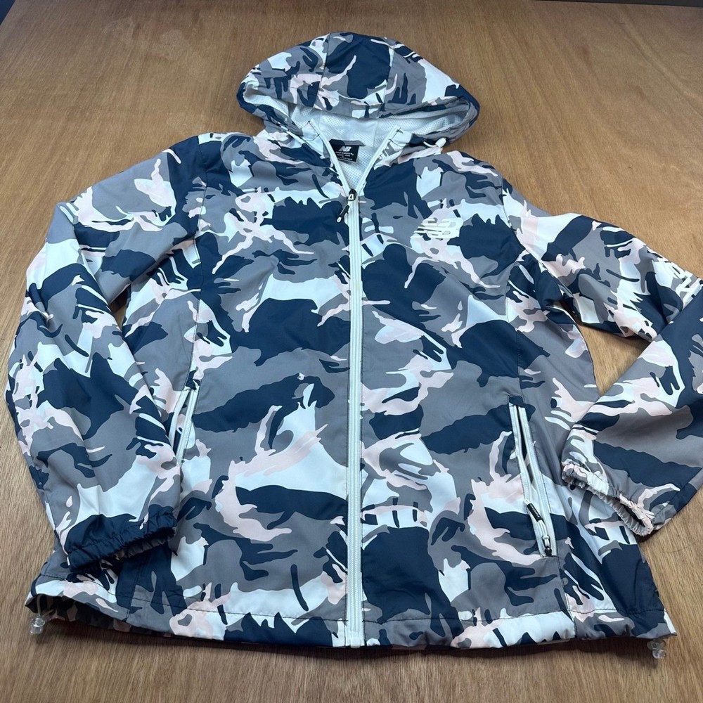 New Balance Men’s Large Hooded Windbreaker Camo Jacket Gray Black Pink