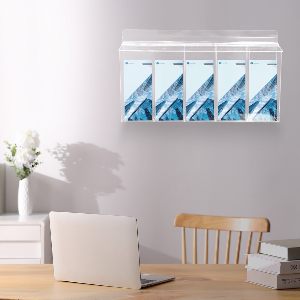 Wall Mounted 5 Pocket Brochure Display Box Brochure Holder Acrylic Brochure Rack