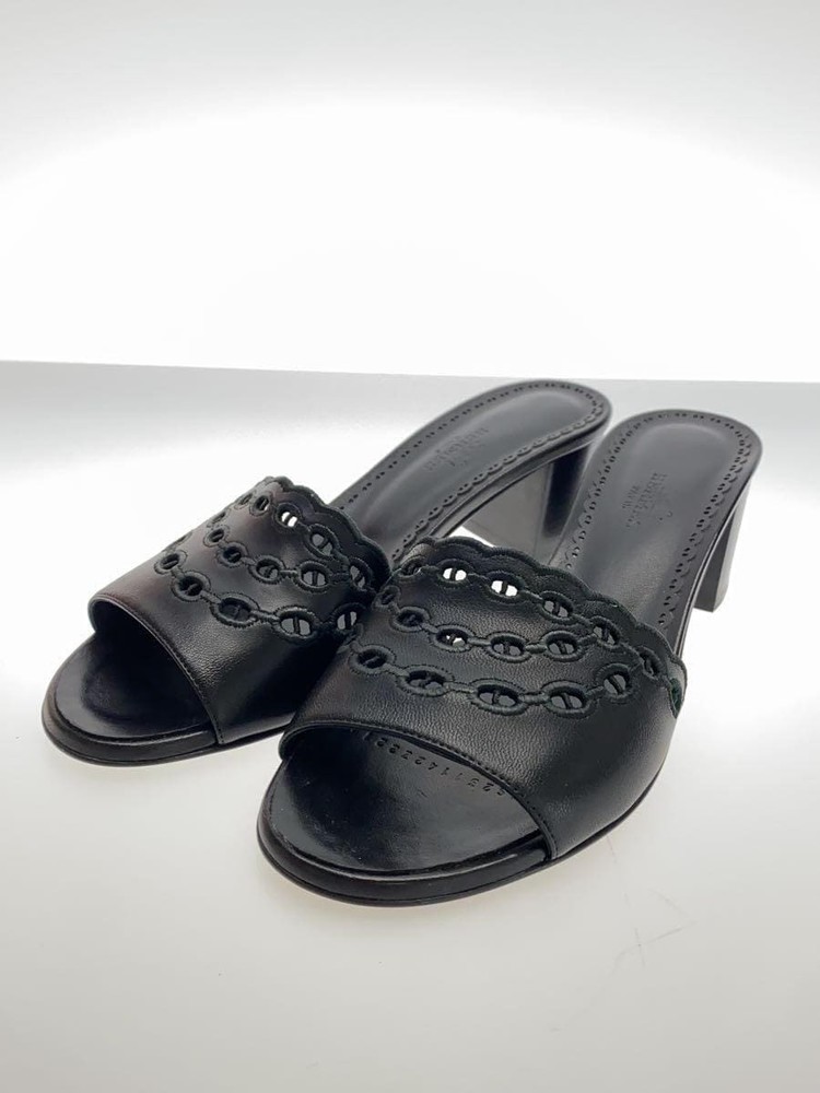 HERMES Gwladys 45 Black Leather Sandals Size EU 38 Chain Detail Preowned