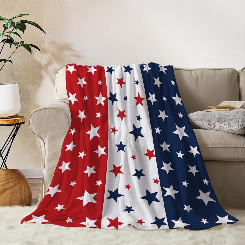 Patriotic Throw Blanket 4th of July Memorial Day Fourth of July Throw Blanket...