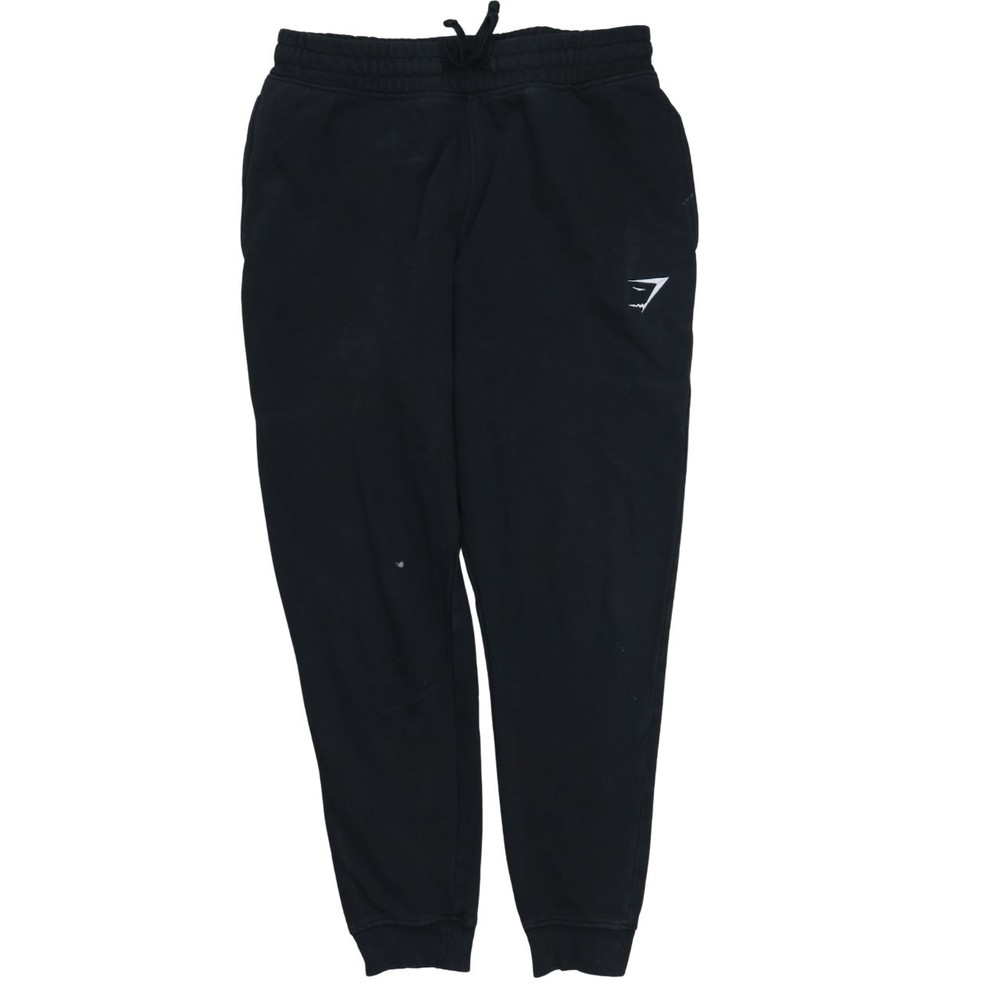 Gymshark Mens Joggers Black Fleece Drawstring Waist Tapered Leg Gym Logo Trim S
