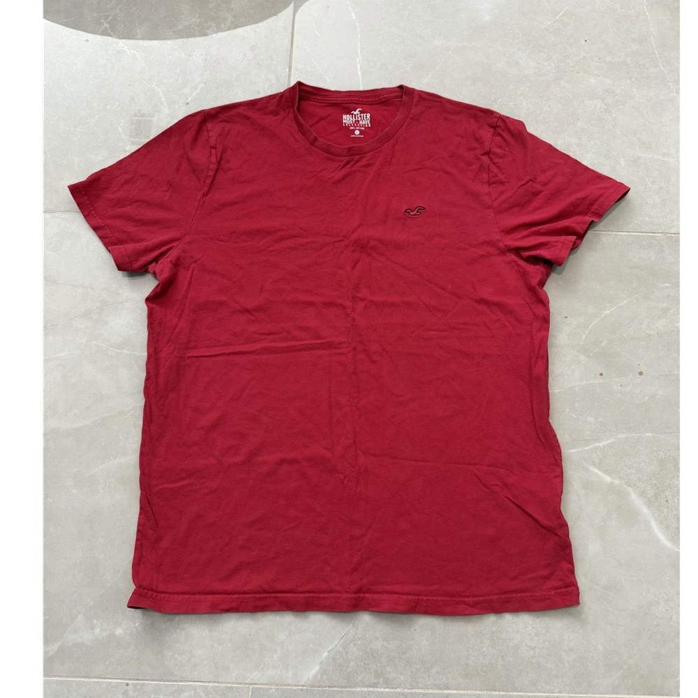 Hollister Men's Red Solid Logo Short Sleeve Crew Neck T-Shirt Size XL