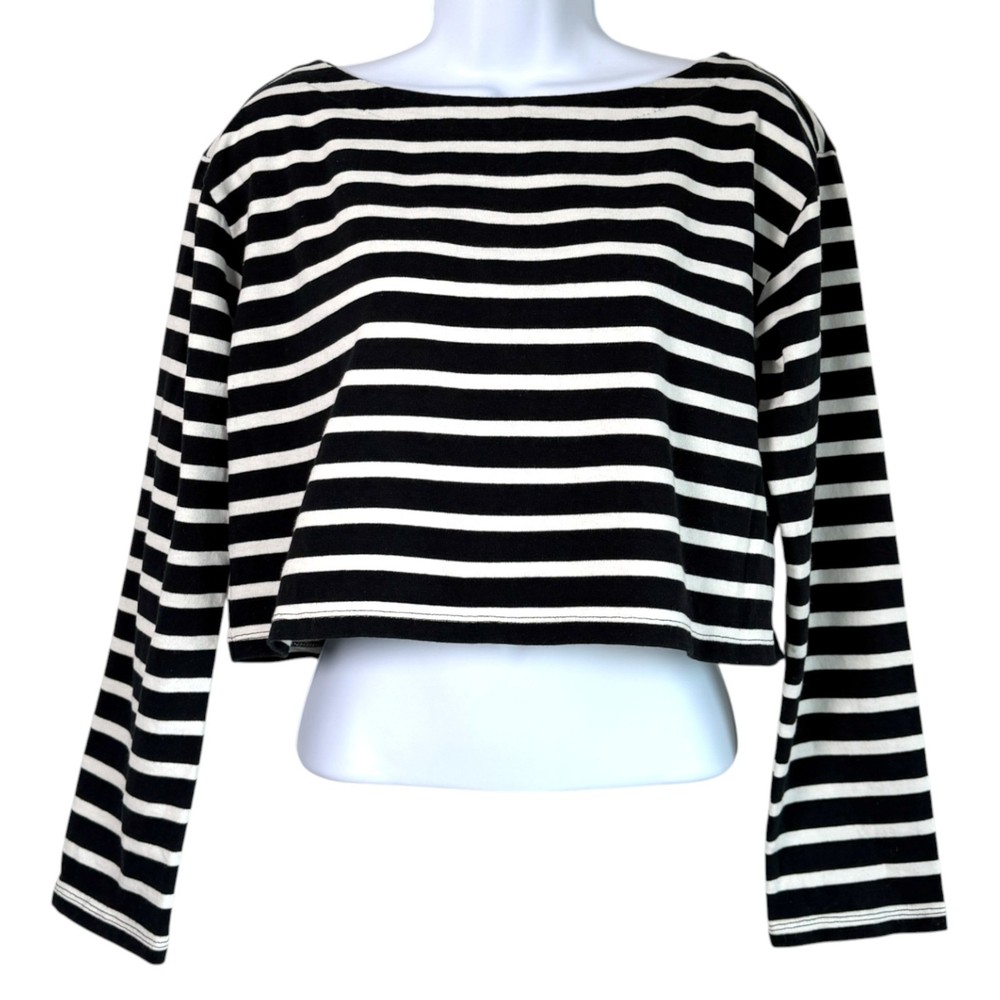J. Crew Cropped Boatneck Breton Striped T-shirt Size XS Preppy French Nautical