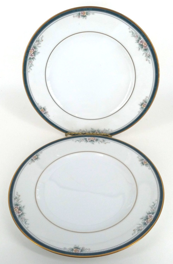 Noritake Landon Salad Plates Set of 2 VTG 4111 Teal Band 8 1/4