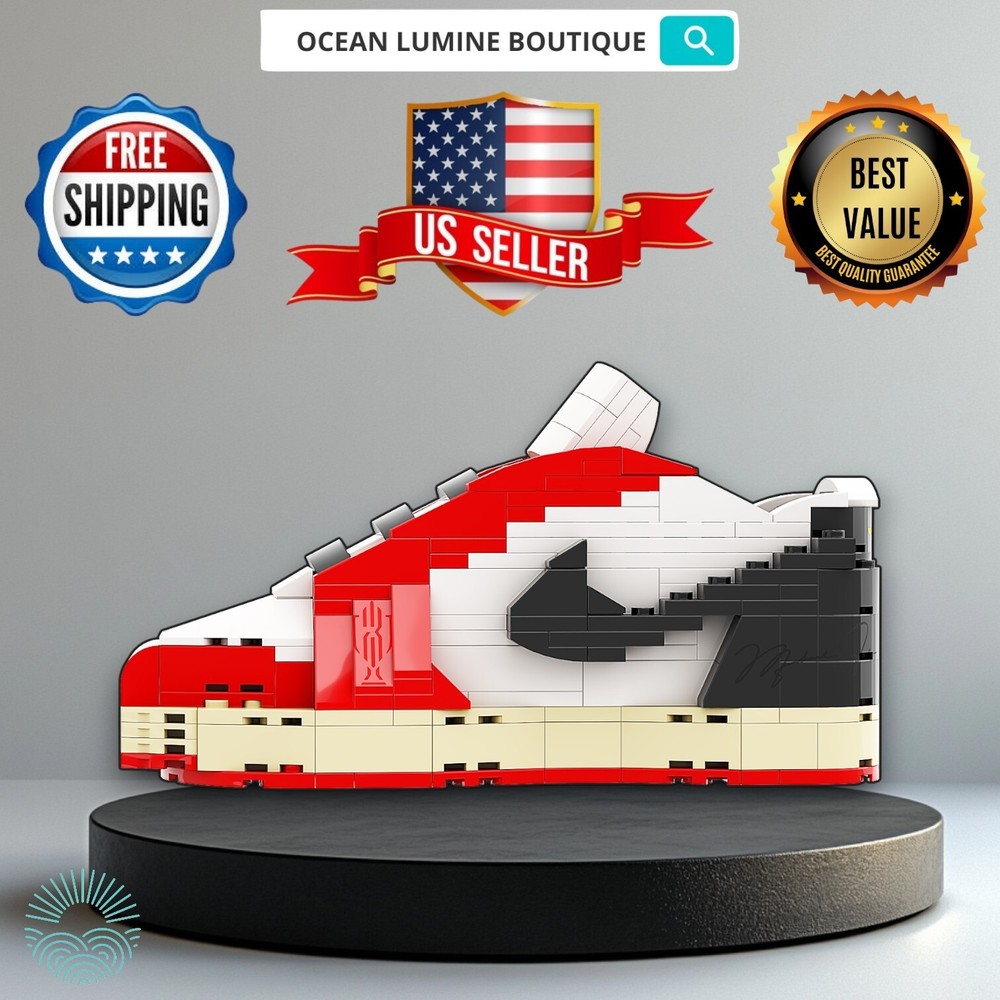 AJ Trophy Room Sneaker Building Bricks, Matching Key Chain, Puzzles Blocks Toy