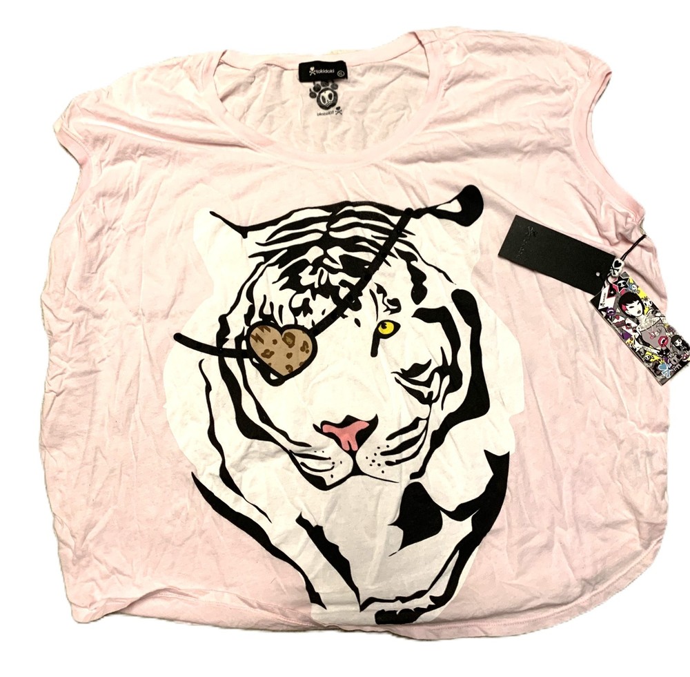 TokiDoki Eye of the Tiger Light Pink Top sz XL
