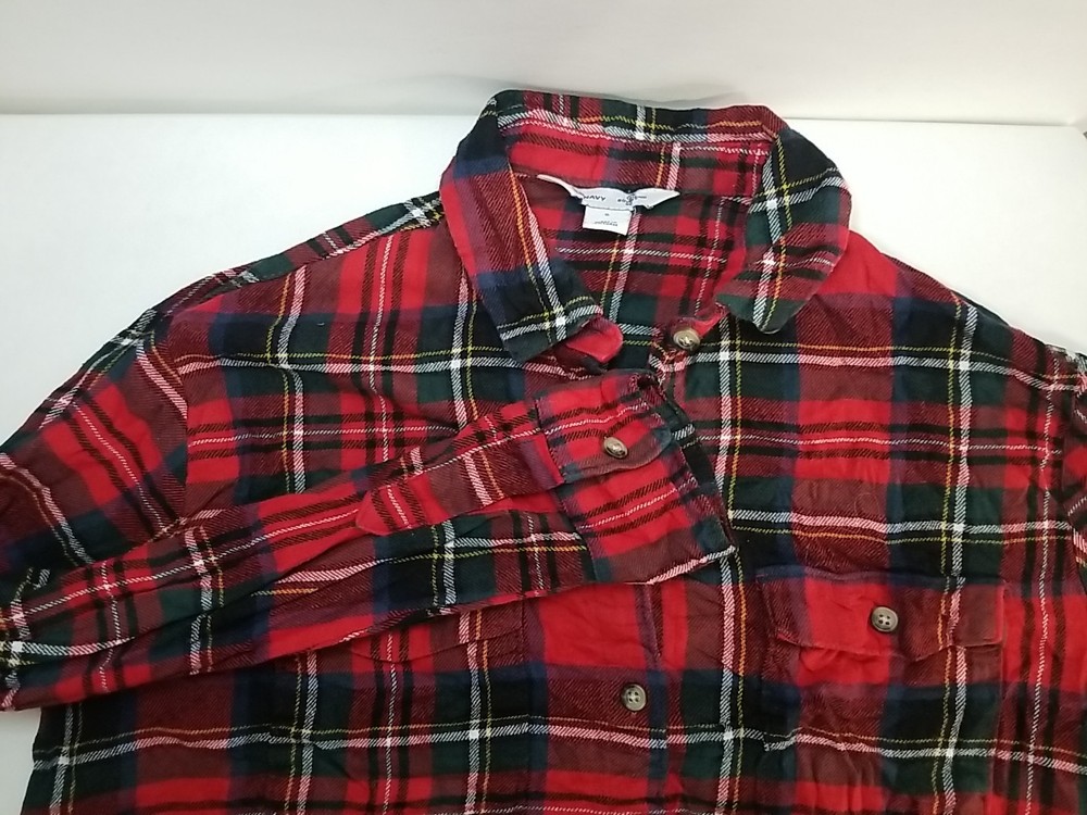 Old Navy The Boyfriend Shirt Womens Small Plaid Flannel Button Up Long Sleeve