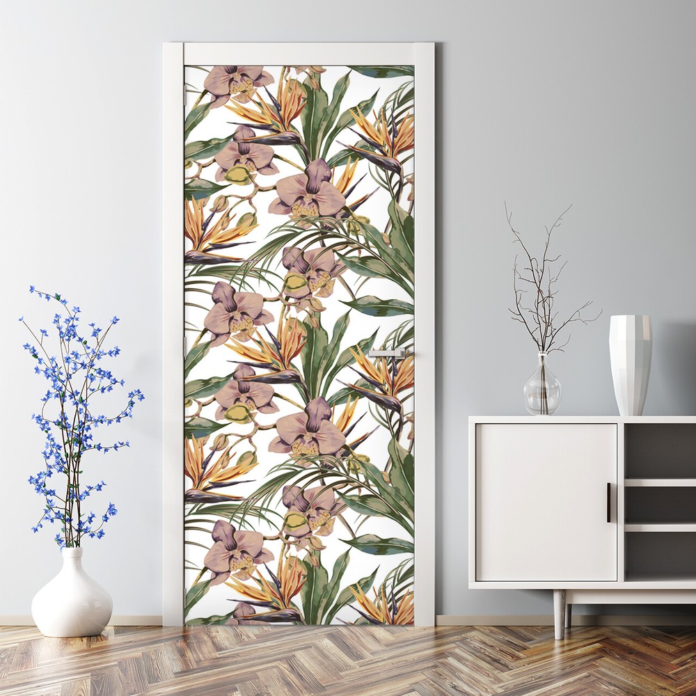 Botanical Leaves exotic Door Decal Decor tropical nursery Colourful nursery