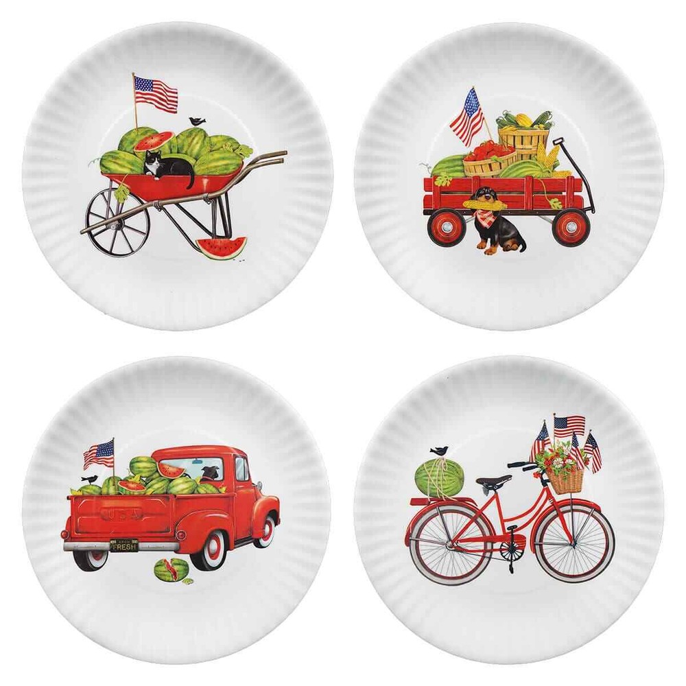 Colorful 4-Piece Watermelon Melamine Plate Set for Summer BBQs  