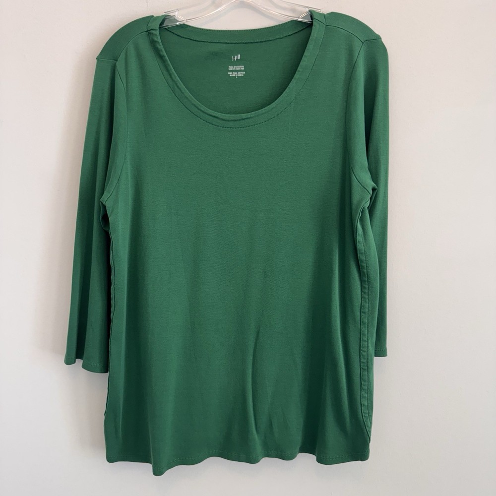 J. Jill Pima Cotton 3/4 Sleeve Scoop Neck Tee Shirt Green Women's Size Large