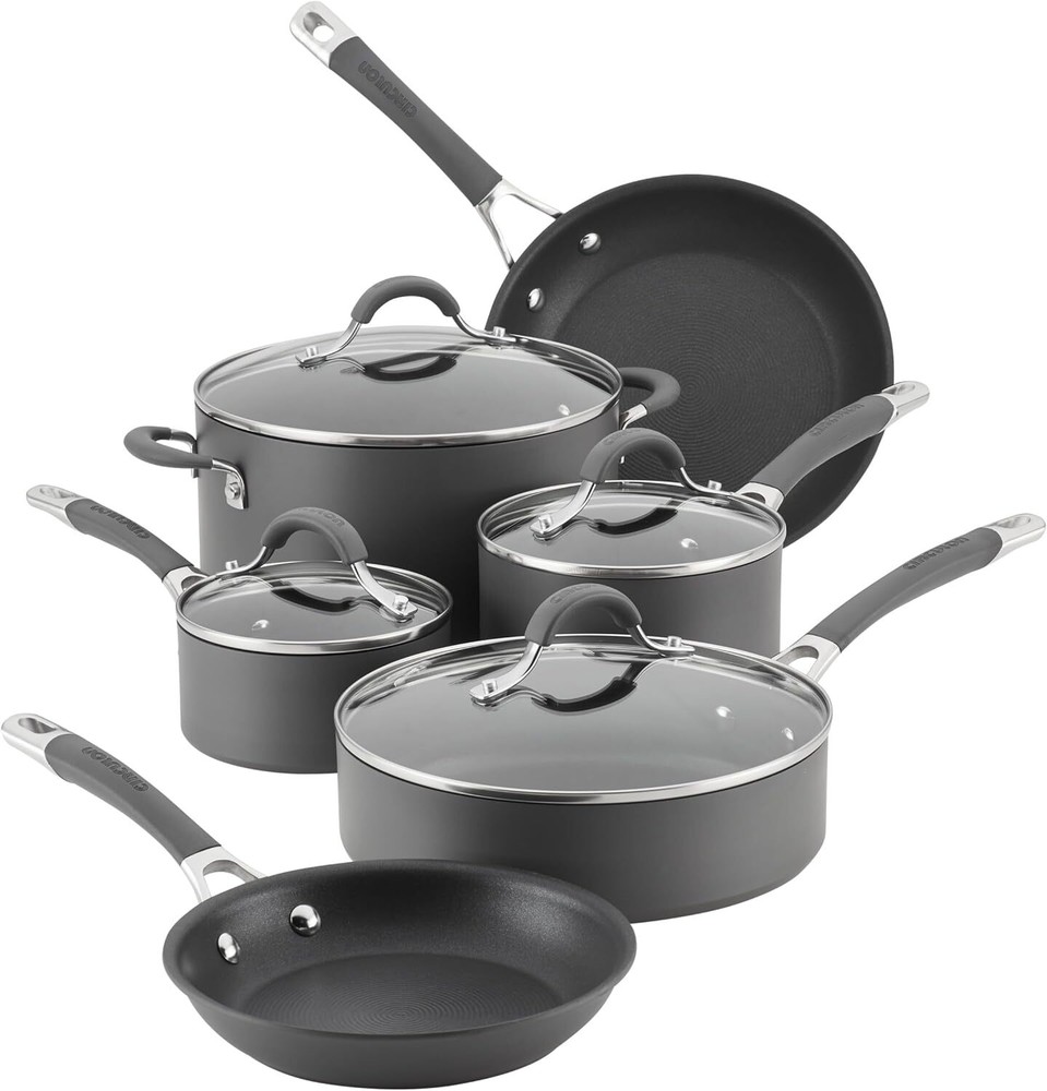 Radiance Hard Anodized Nonstick Cookware Pots and Pans Set, 10 Piece, Gray