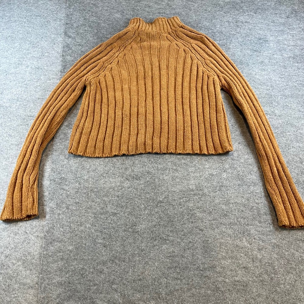 American Eagle Womens Chenille Mock Neck Sweater Brown Boho Cropped Small NWT