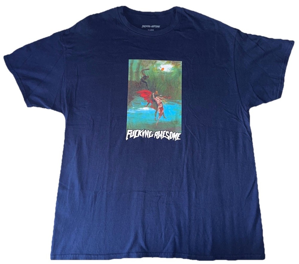 Rare Vintage FA FuckingAwesome Blue Logo Graphic Print Crew Neck T-Shirt XL