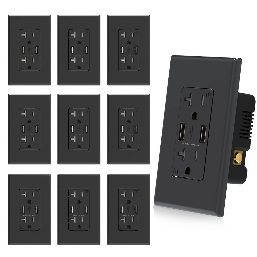USB Wall Outlet - Dual 4.0A USB Ports, 20A Tamper Resistant Receptacle, Black...