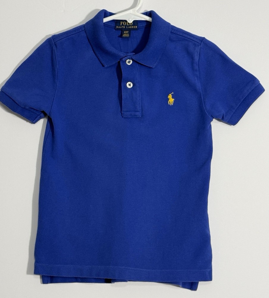 POLO RALPH LAUREN Boys Royal Blue Short Sleeve Polo Shirt w/Yellow Pony -SZ 4/4T