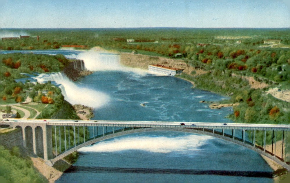 Niagara Falls with Rainbow Bridge View Postcard