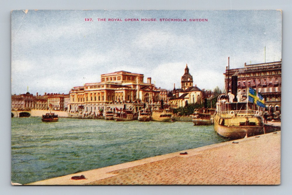 Vintage Royal Opera House Stockholm Sweden Postcard Scenic River View