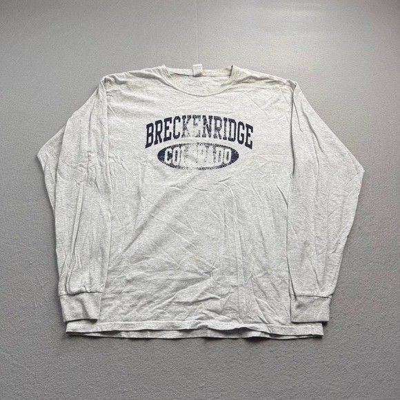 Vintage Breckenridge Colorado Long Sleeve T Shirt Distressed Graphic Gray Size L