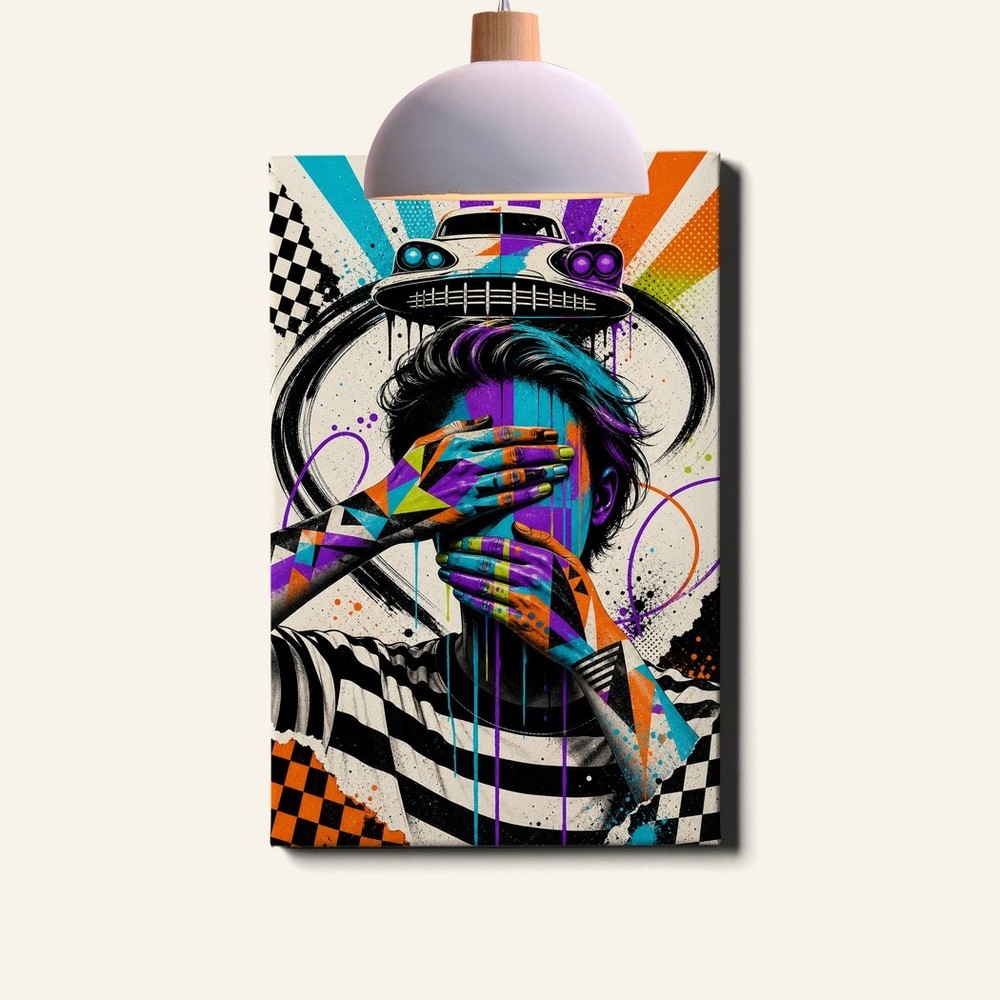 Woman Portrait Canvas Print Colorful Vintage Car Surreal Pop Art