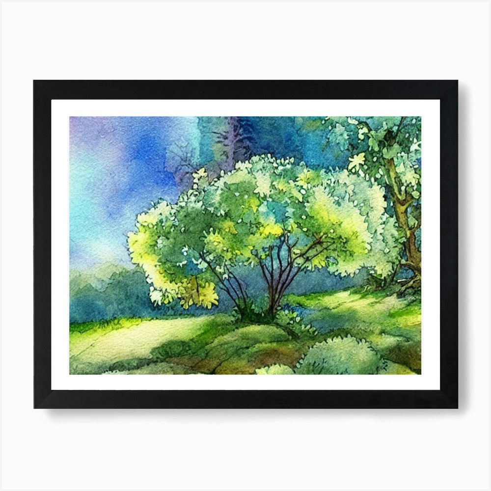 Watercolor Trees Art Print Framed Canvas Wall Decor Picture