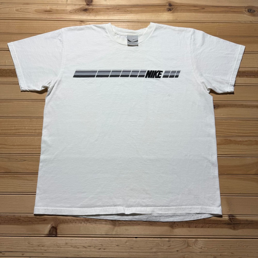 Vintage Y2K Nike Spellout Logo Racing Stripe Graphic Retro T-Shirt Men's - Large