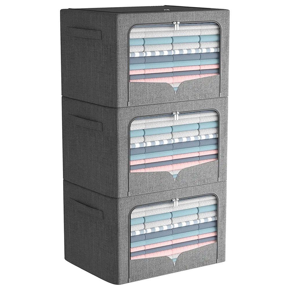 70 Qt Dark Gray Linen Storage Bin with Lid - Set of 3