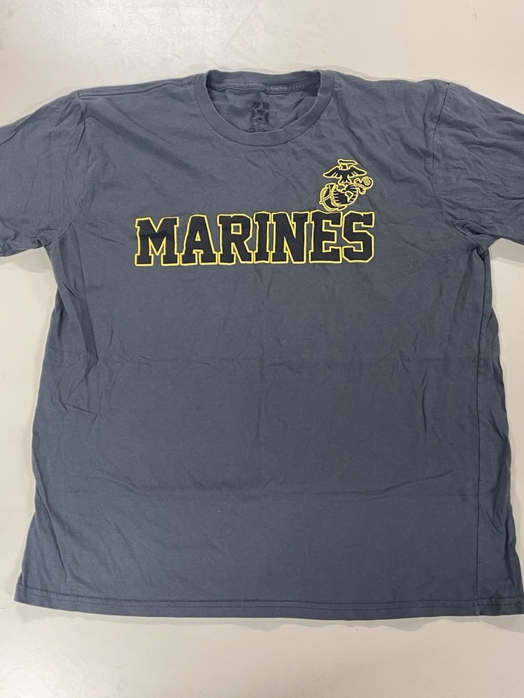 MARINES Men's Size XL Gray Short Sleeve Graphic T-Shirt Cotton
