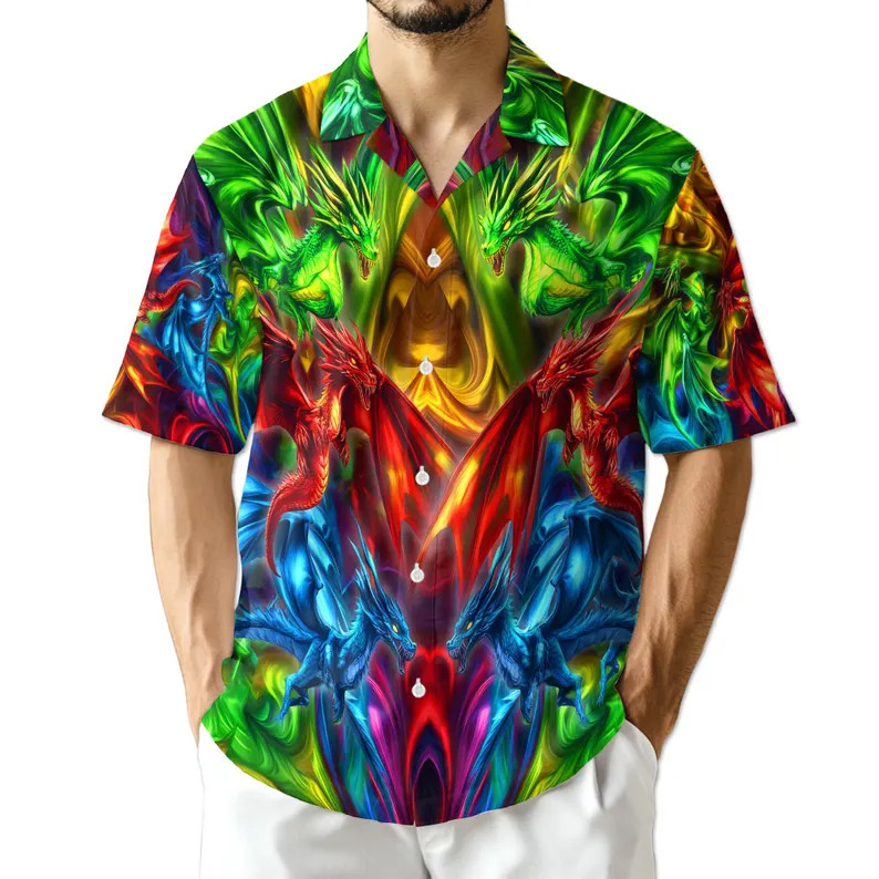 Dragon Hawaii Shirt Colorful Men Women Aloha Beach Vacation Tropical Gift