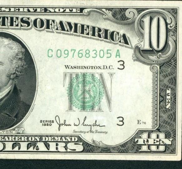 $10 1950 ((VF+)) Federal Reserve Note ** PAPER CURRENCY AUCTIONS