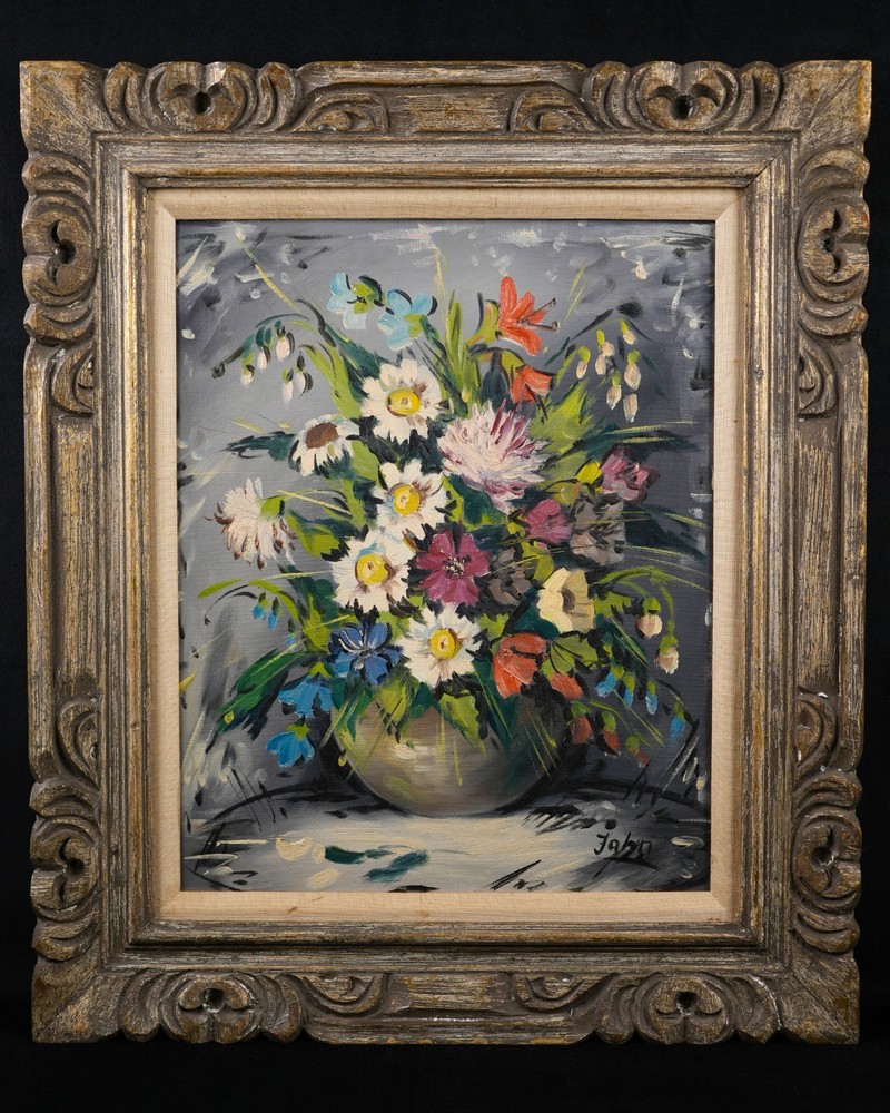 Vintage Framed Original Still Life Floral Oil on Canvas 