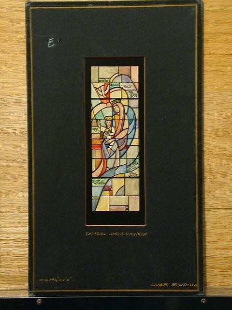 Design drawing for stained glass typical aisle window showing Young Christ with