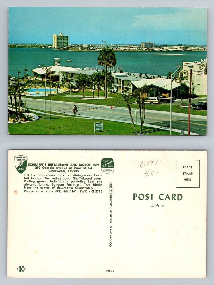 Clearwater, FL-Florida, Schrafft’s Dining & Motor Inn Bayfront Vintage Postcard