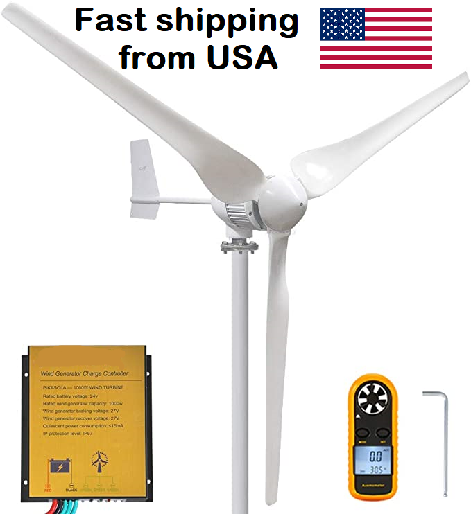 Wind turbine generator 1000W 24V Horizontal axis free energy windmill mppt