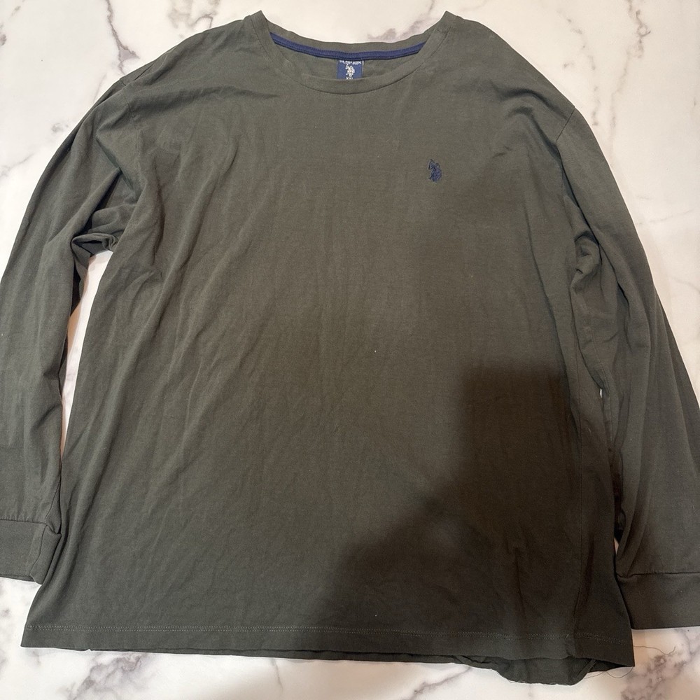 US Polo Assn Men Long Sleeve T-Shirt Olive Green Crew Neck Logo XXL