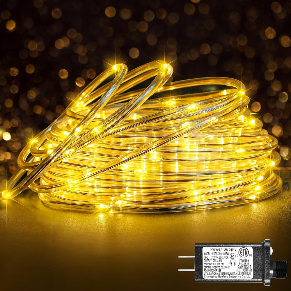 200 LED Rope Lights for Outside, 66FT Christmas Lights Outdoor Waterproof 8 Mode