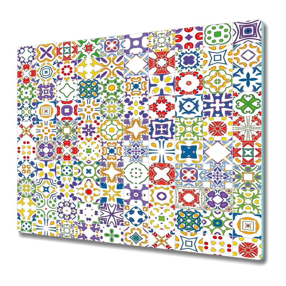 Glass Kitchen Worktop Saver Portuguese tile Pastel Colourful art 60x52