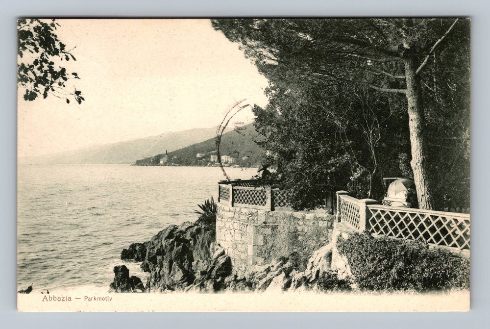 Croatia- Abbazia Kvarner Bay Park View Standard Souvenir Old Vintage Postcard