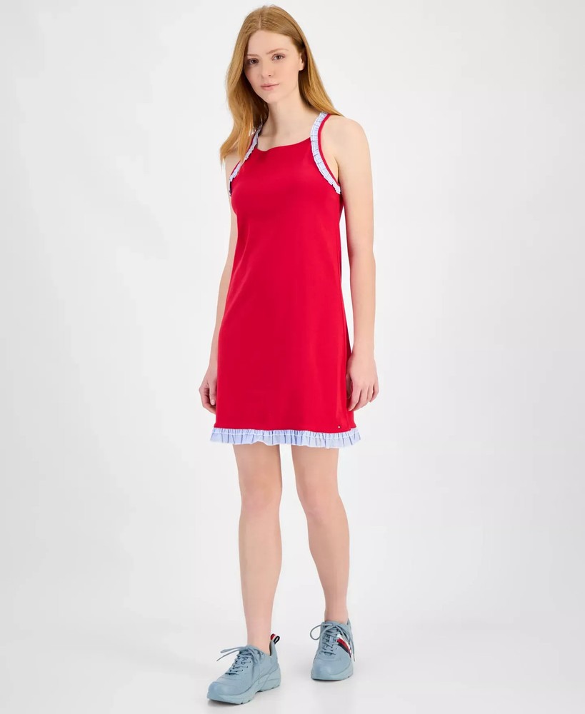 Tommy Hilfiger Women's Dress Sz L Cotton Ruffled-Hem Mini