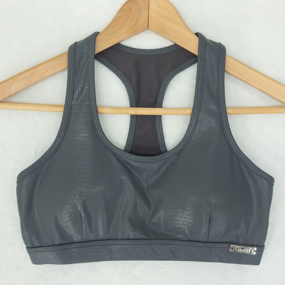 Bombshell Sportswear Sports Bra Womens Small Gray Shine Python Snakeskin Gym