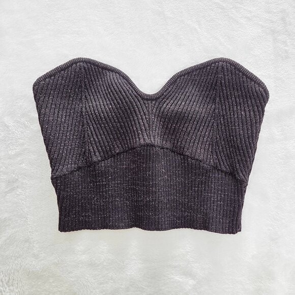 Forever 21 Sparkly Ribbed Bustier Top Large Black Tube Top Y2K Club Crop Rave