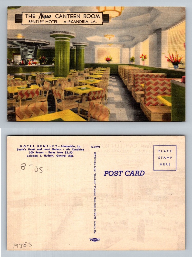 Alexandria, LA-Louisiana, The New Canteen Room Bentley Hotel Vintage Postcard