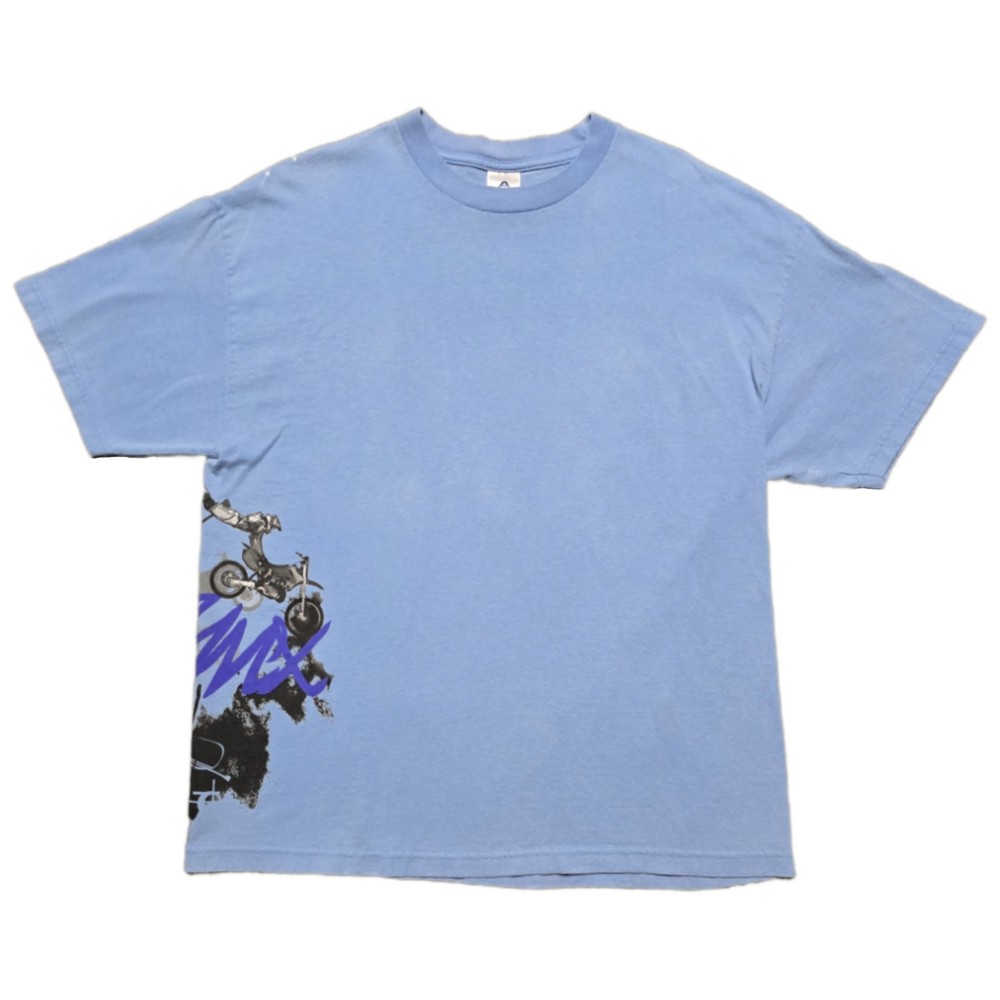 BMX Y2K Motocross T-Shirt Mens XL Blue Skate USA Vintage Wrap Around Print