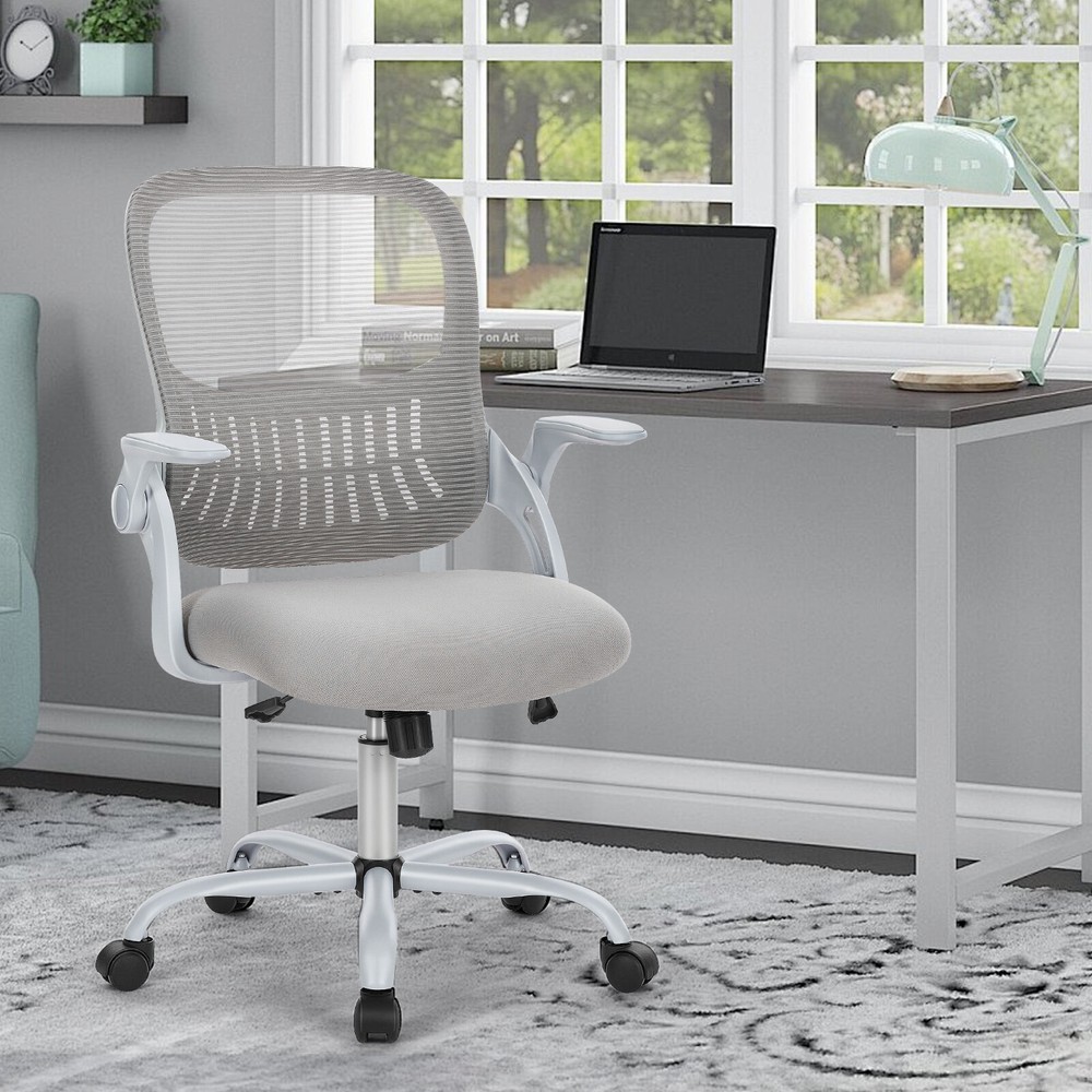 Height-Adjustable Mid Back Mesh Office Chair with Flip-Up Arms and Swivel Base