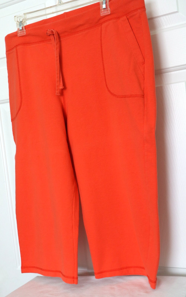 Hanes Brand Women's Size L Coral Drawstring Capris Pockets Wide Leg LKN