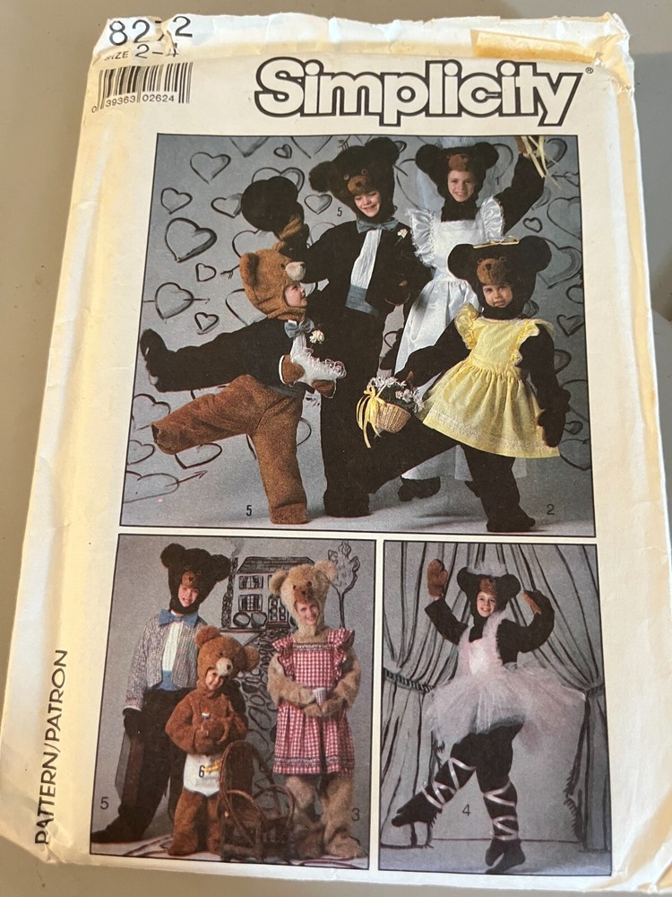 Simplicity Pattern Child's Costume-Bears-#8272-Size  2-4, Uncut