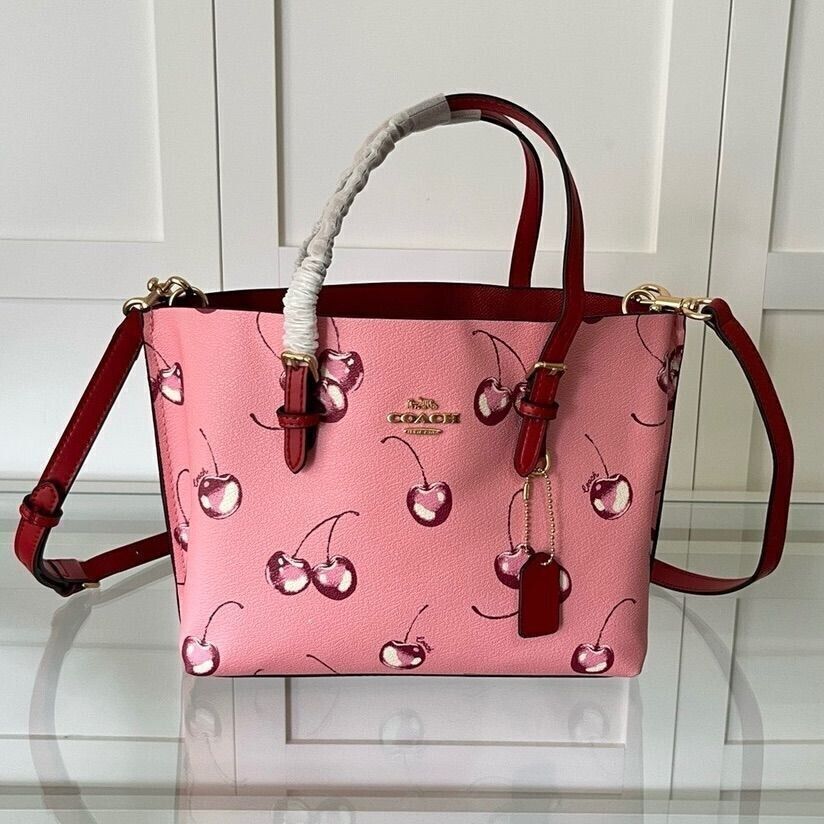 COACH Mollie Tote 25 Canvas Leather Cherry Pink 2way Shoulder Bag CR293 Outlet