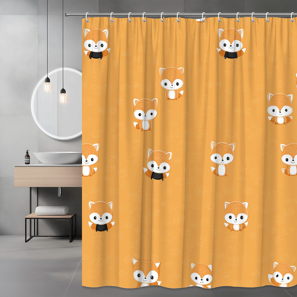 Fox Shower Curtain Orange Cute Animal Print Bathroom Decor